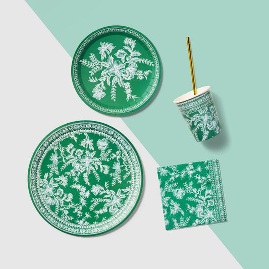 Emerald Toile Dinner Plates